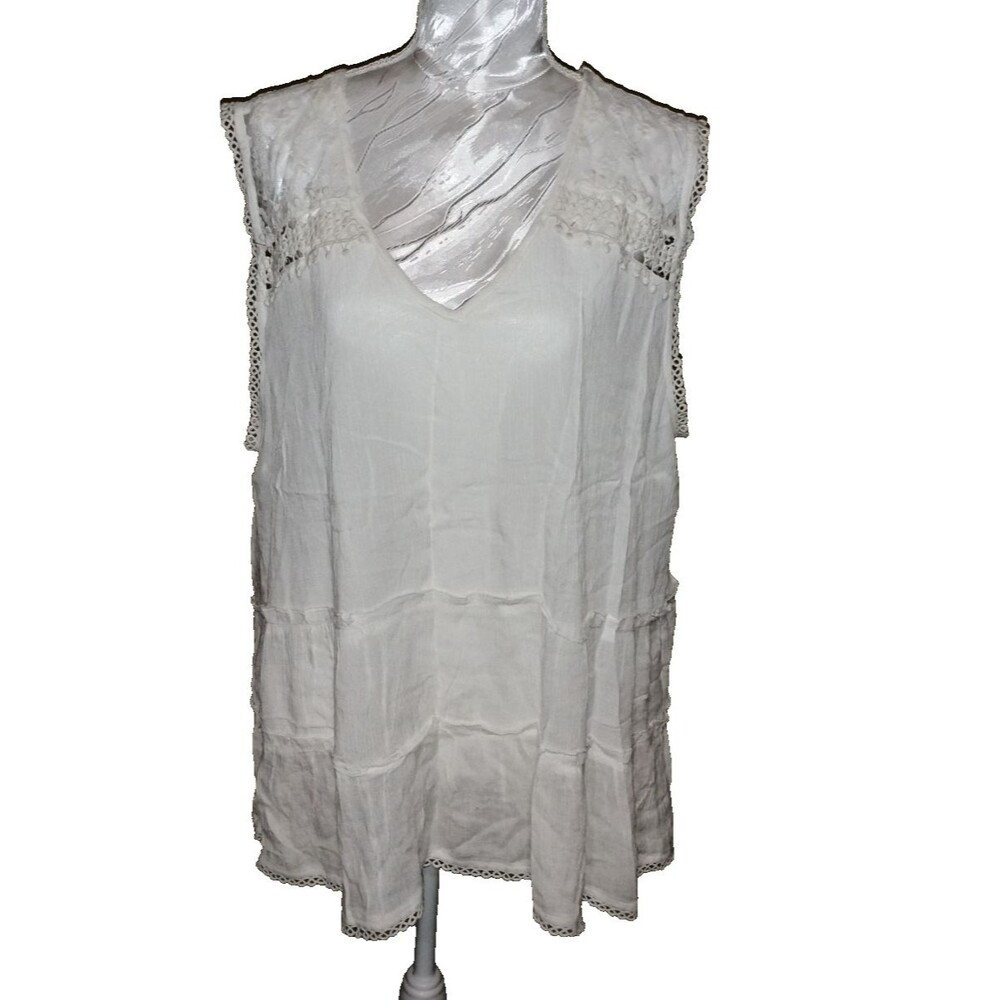 Womens White Lace Tank Top Loose Sleeveless Tunic 3XL Fairycore, Romance Feinine
